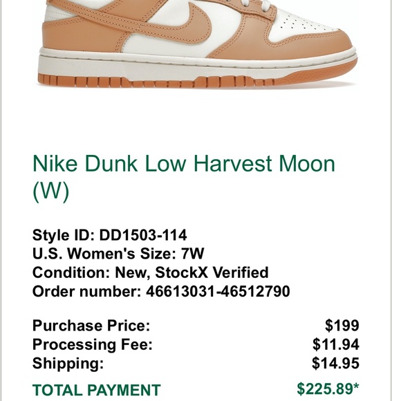 Nike Dunk Low Harvest Moon Sz W7 - Picture 3 of 6